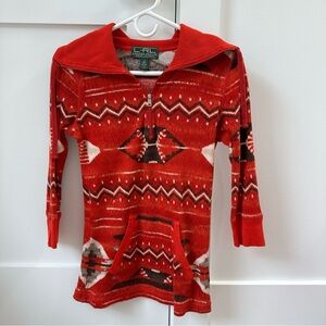 Red Patterned Long Sleeve Top